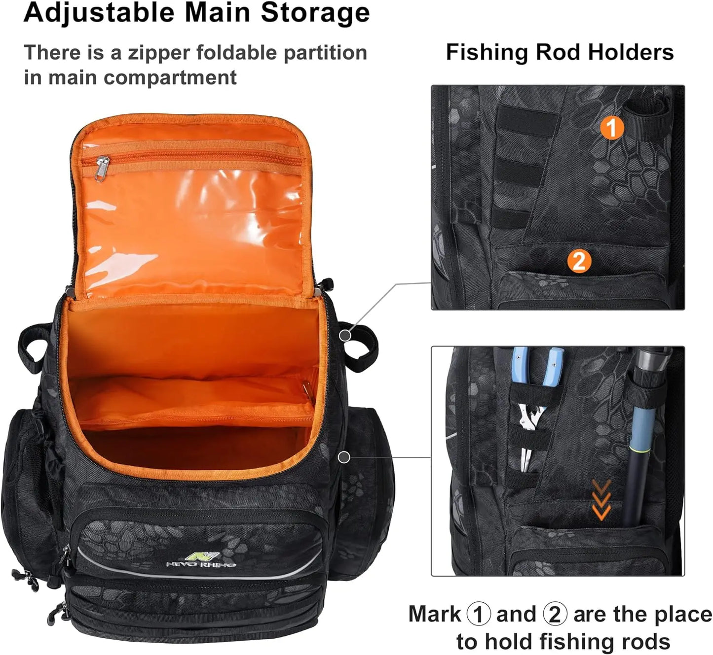 Fishing Tackle Backpack with 4 Tackle Boxes, Rod Holders, Waterproof Rain Cover, High-performance Tackle Bag