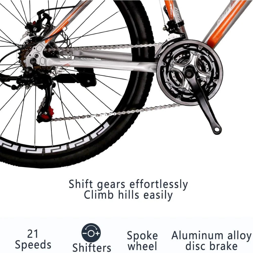 26 Inch Mountain Bike, Aluminum Frame, 21-Speed Dual Disc Brake Bicycle with Lock-Out Suspension Fork - Get Outdoors Now