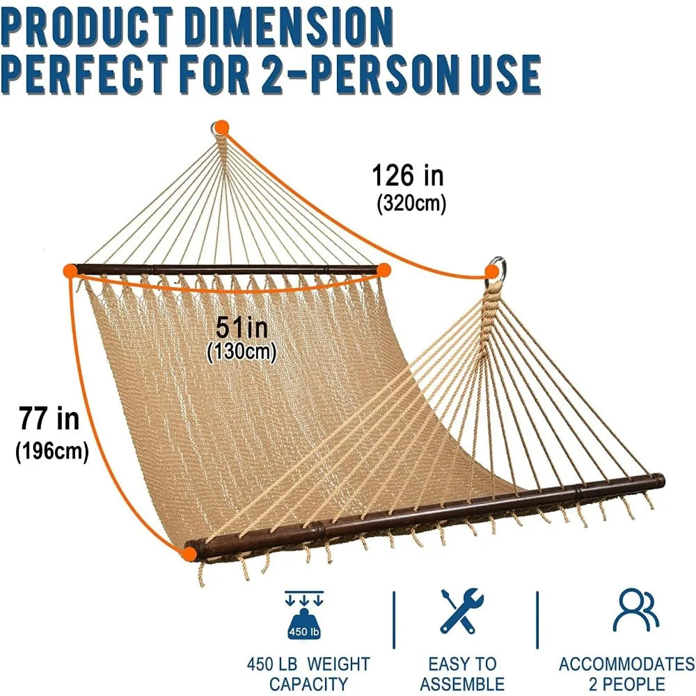 Camping Hammock Hand Woven Polyester Hammock With Spreader Bars Hammocks Tan freight Free Outdoor