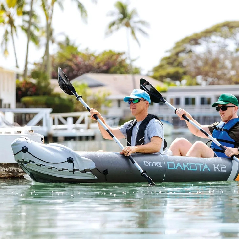 2 Person Inflatable Vinyl Kayak and Accessory Kit with 86 Inch Oars, Air Pump, and Carry Bag - Get Outdoors Now