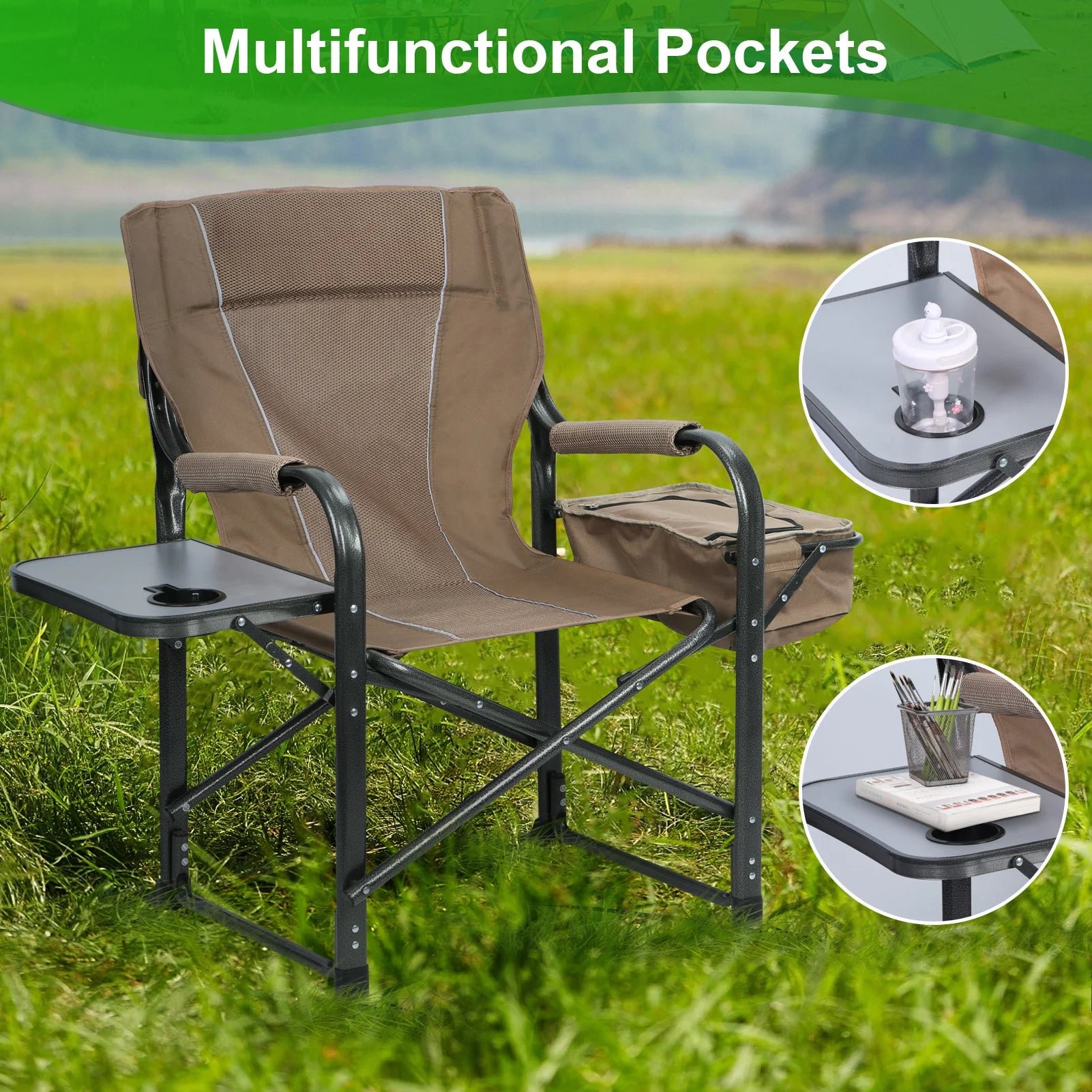 Fishing Chair, Folding Ice Camping Chair for Adults, Outdoor with Cooler Bag and Cup Holder, Director Chair - Get Outdoors Now