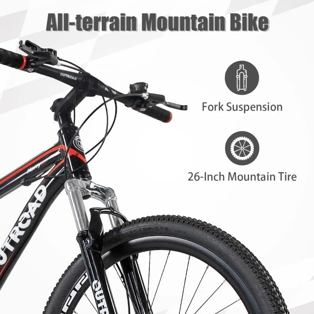 26 inch Mountain Bike,Dual Front Suspension, Double Disc Brake and High Carbon Steel Frame Anti-Slip Bicycle - Get Outdoors Now