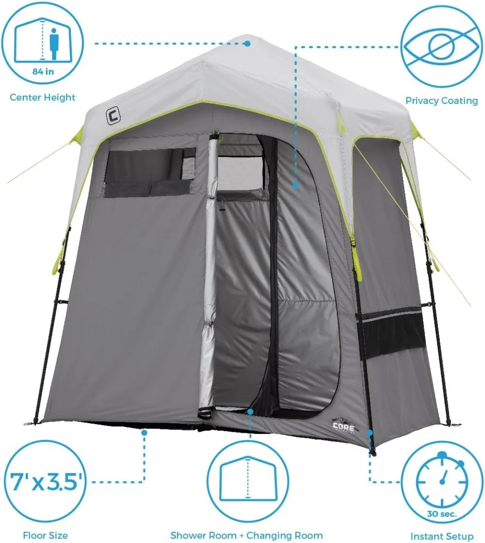 Instant Camping Utility Shower Tent with Changing Privacy Room A zippered door panel creates 2 rooms