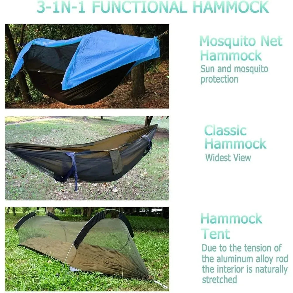 Camping Hammock with Mosquito Net and Rain fly Cover,2 Persons 4 in 1 Lightweight Back packing Ground Hammock Tent