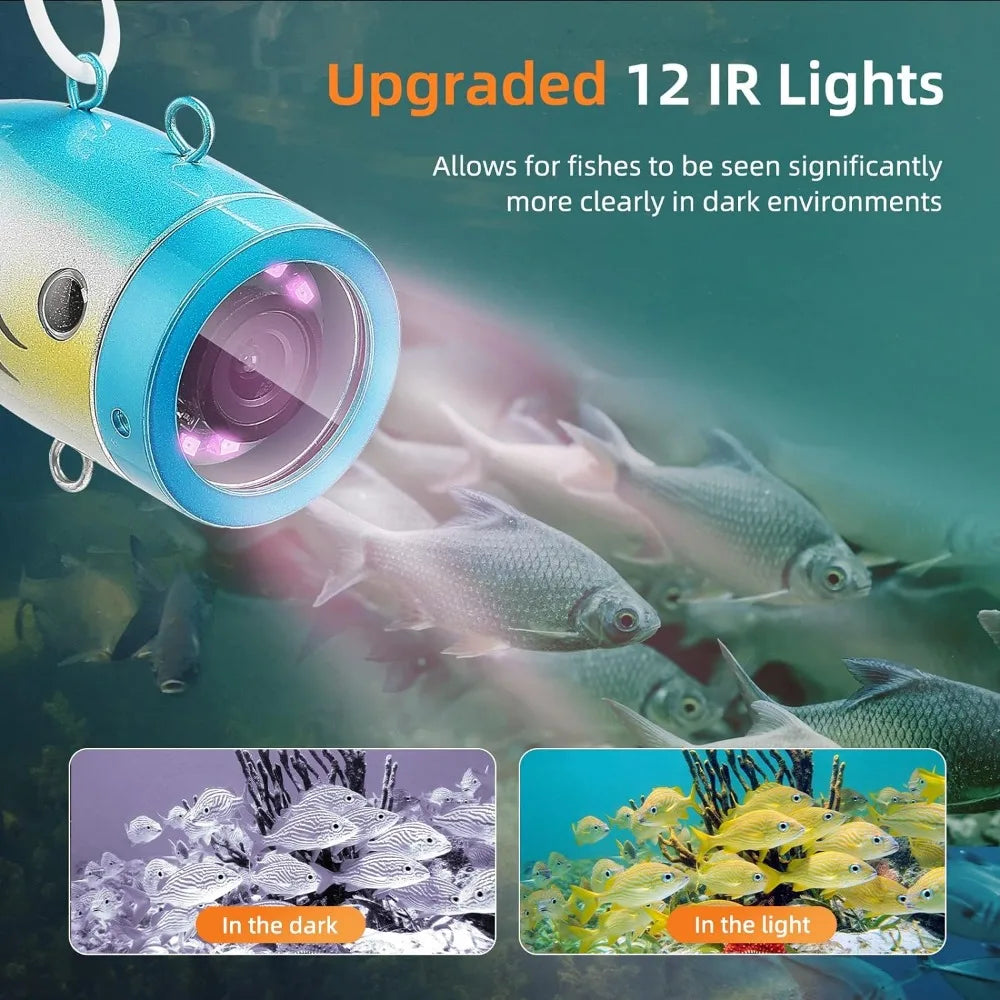 Underwater Fishing Camera 7 Inch LCD Monitor Fish Finder Waterproof 1000TVL Fishing Camera 12pcs Infrared Lights for Lake Boat