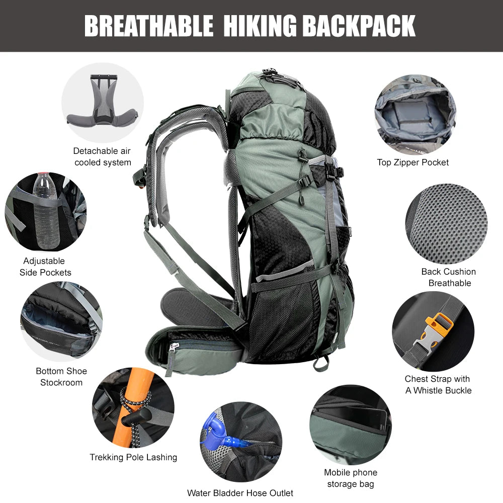 Explorer Internal Frame Backpack with Rain Cover Outdoor Backpack for Hiking Camping  Travel