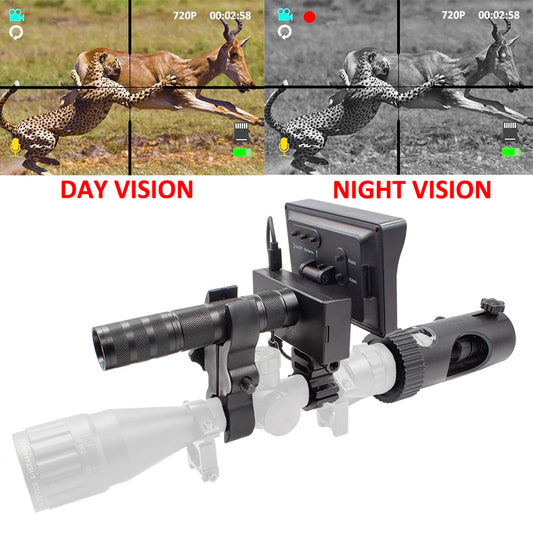 Day Night Vision Scope with Hunting Camera 4.3" Screen and Laser IR Lantern Optics Sight 720P HD Record Video Take Photo