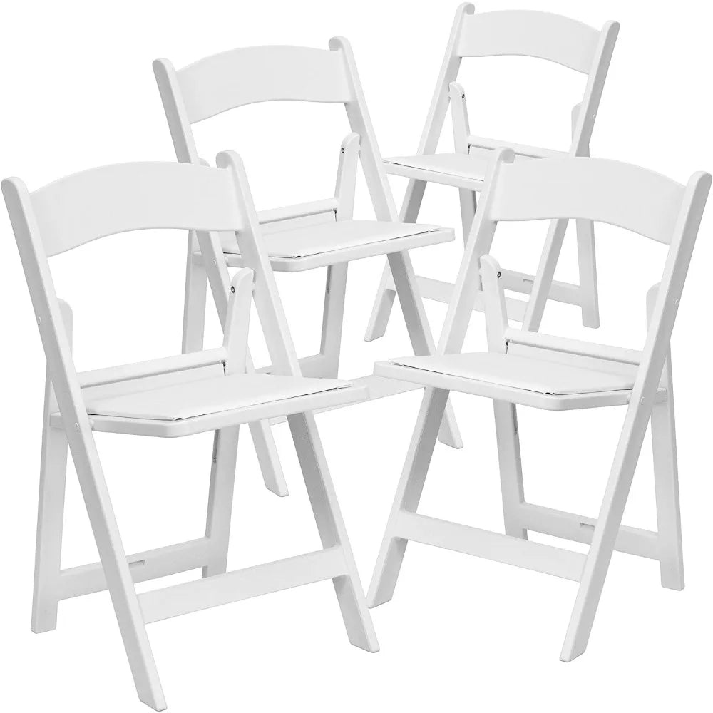 Folding Chair - White Resin - 4 Pack Weight Capacity Comfortable Event Chair Camping Beach Fishing