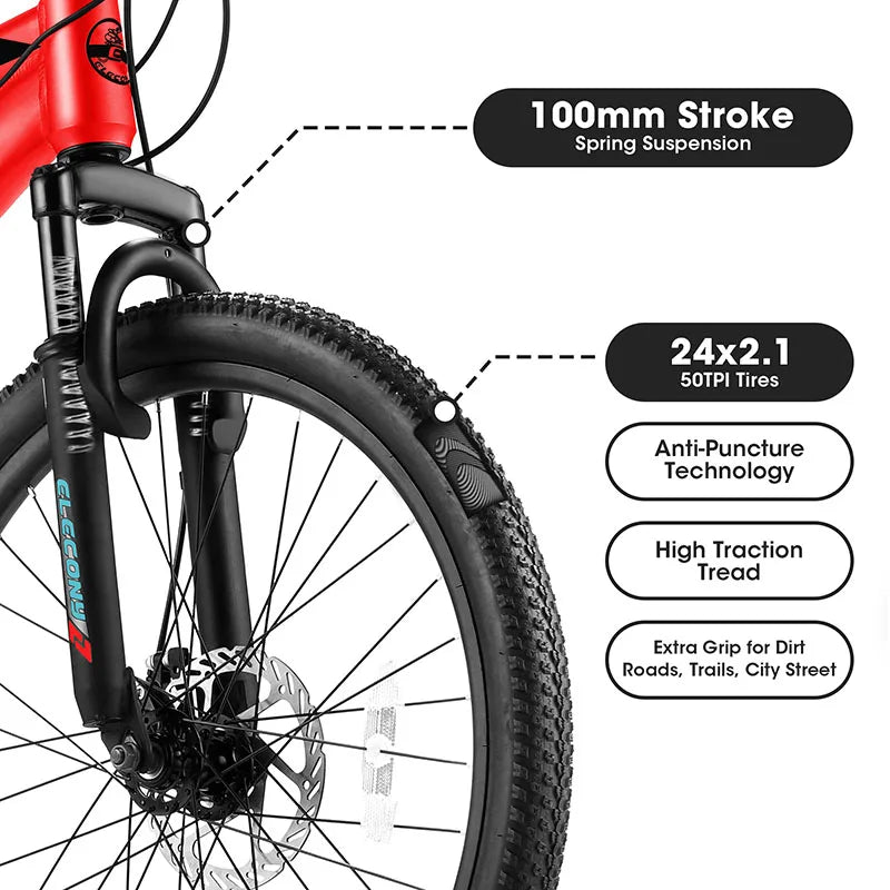 24 inch Mountain Bike Bicycle for Adults Aluminium Frame Bike 21-Speed with Disc Brake