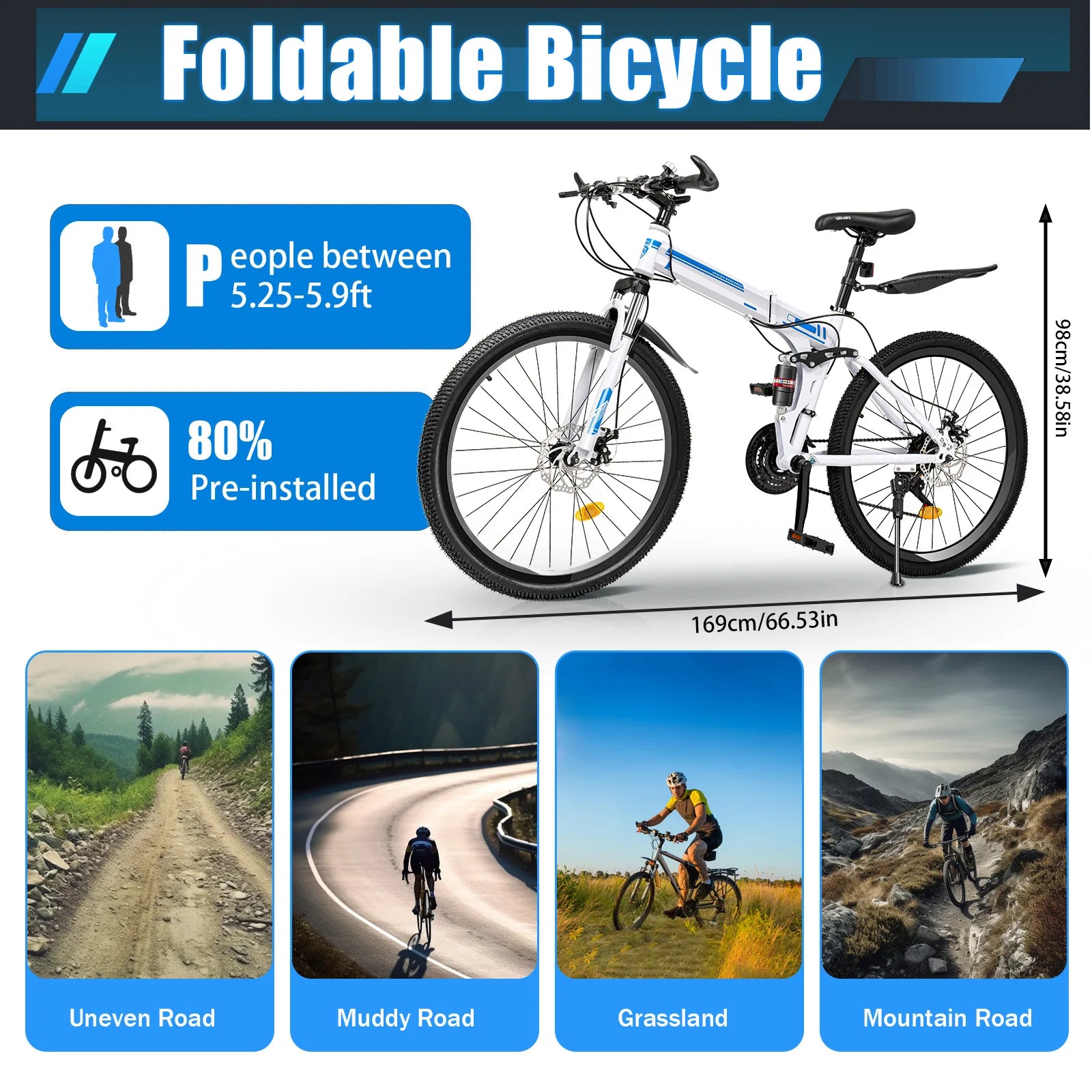 26 Inch Outdoor Mountain Bike, 21 Speed Foldable Bicycle, Carbon Steel Bicycle, Portable Road Bike - Get Outdoors Now