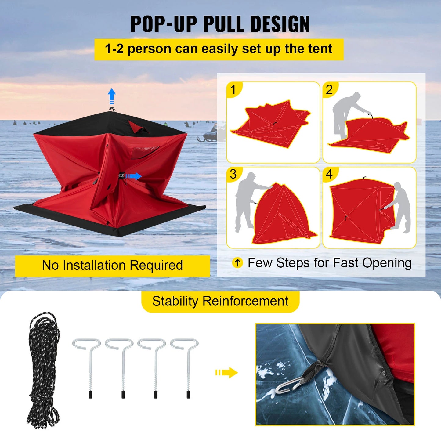 Ice Fishing Shelter Portable Pop-Up Waterproof and Windproof Tent Easily Set-Up for Outdoors Winter Fishing Camping Hiking