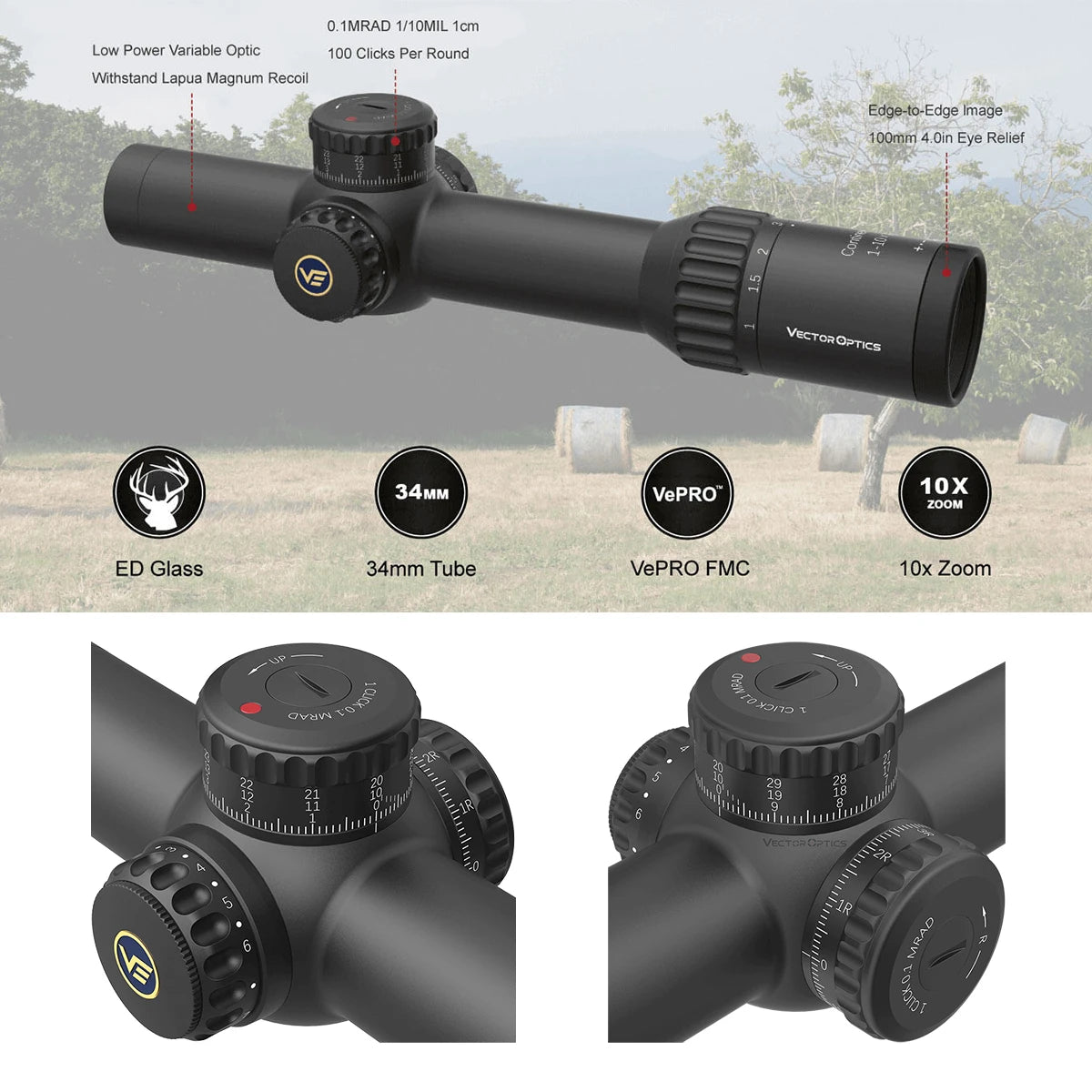 Continental x10 1-10x28 ED FFP Rifle scope With Tactical Acquisition Ring Style BDC Reticle For Hunting,Competition