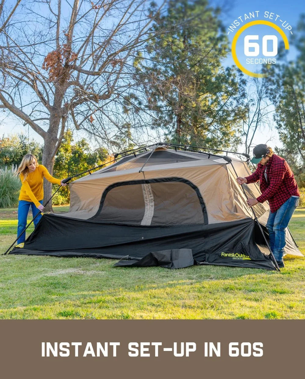 Tent Setup in 60s with Rainfly & Windproof Portable Tent with Carry Bag for Family Camping - Get Outdoors Now