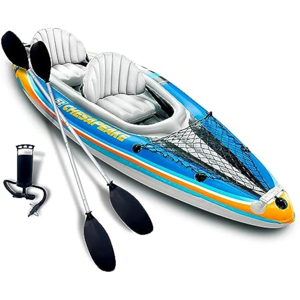 2-Person Inflatable Kayak with Aluminum Oars (136" x 33") High Output Air Pump and Storage Bag, Double Tandem Kayak for Adults