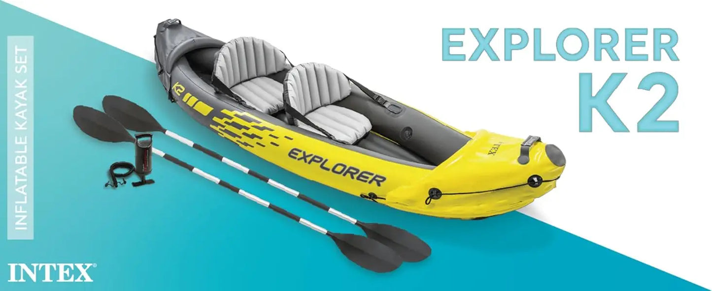 Inflatable Kayak Set: Includes Deluxe 86in Aluminum Oars and High-Output Pump – Super Strong PVC