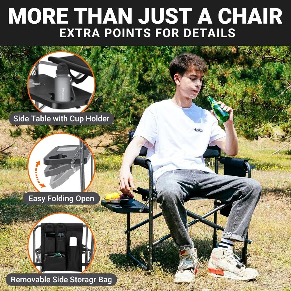 Padded Outdoor Fishing chairs with Side Table, Integrated Cup holder, and Pockets for Camping