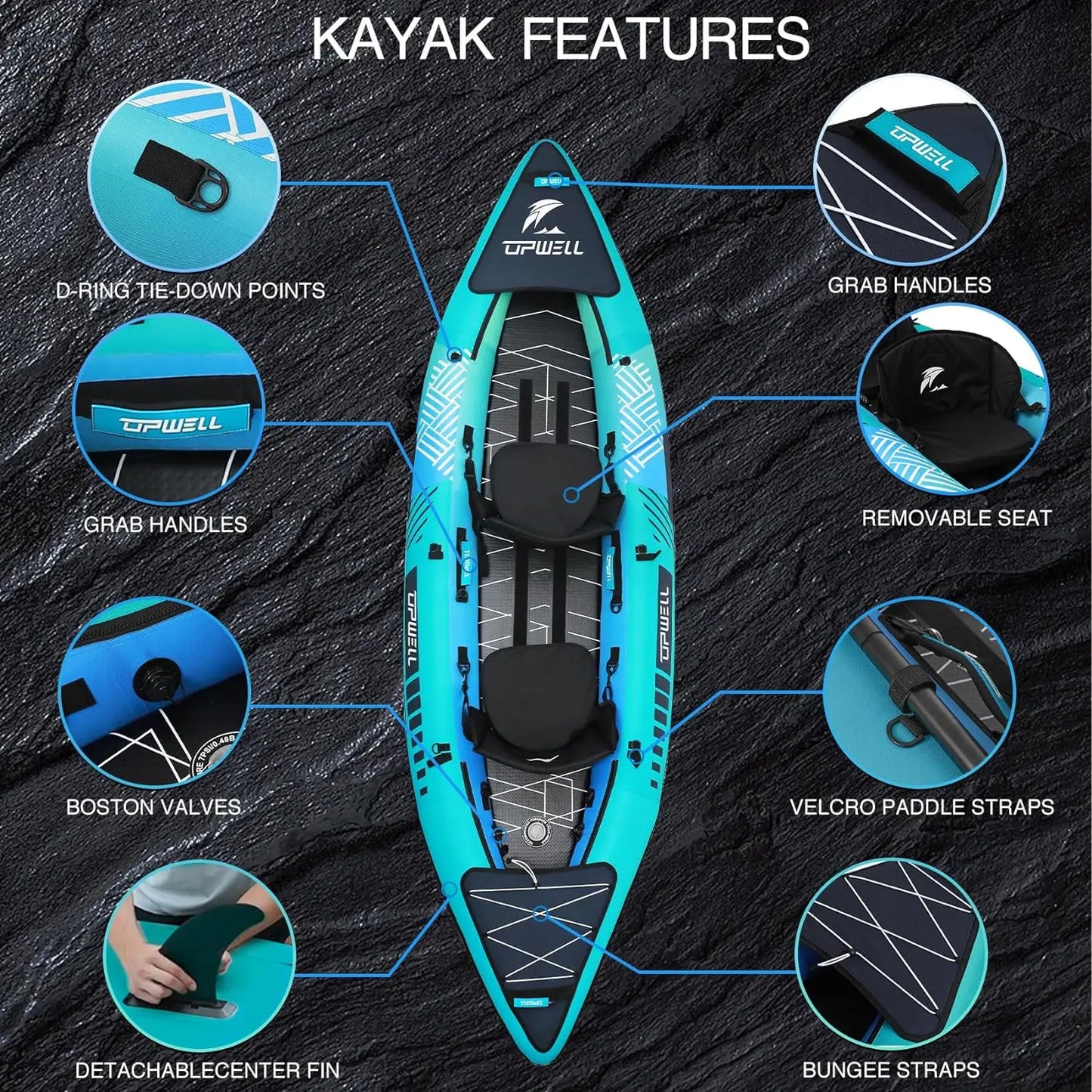 Inflatable Recreational Kayak - 2 Person with Drop Stitch Floor and Accessories Including Kayak Seats with High Back