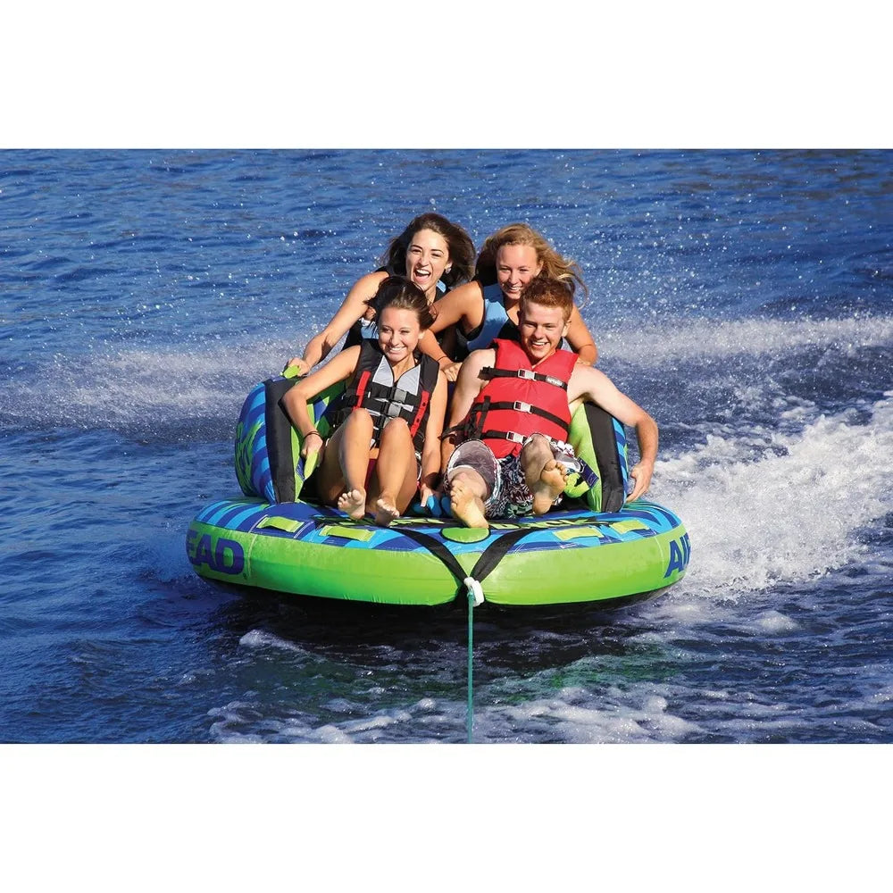 Towable 1-4 Rider Tube for Boating and Water Sports, Double-Stitched Full Nylon Cover and Patented Speed Safety