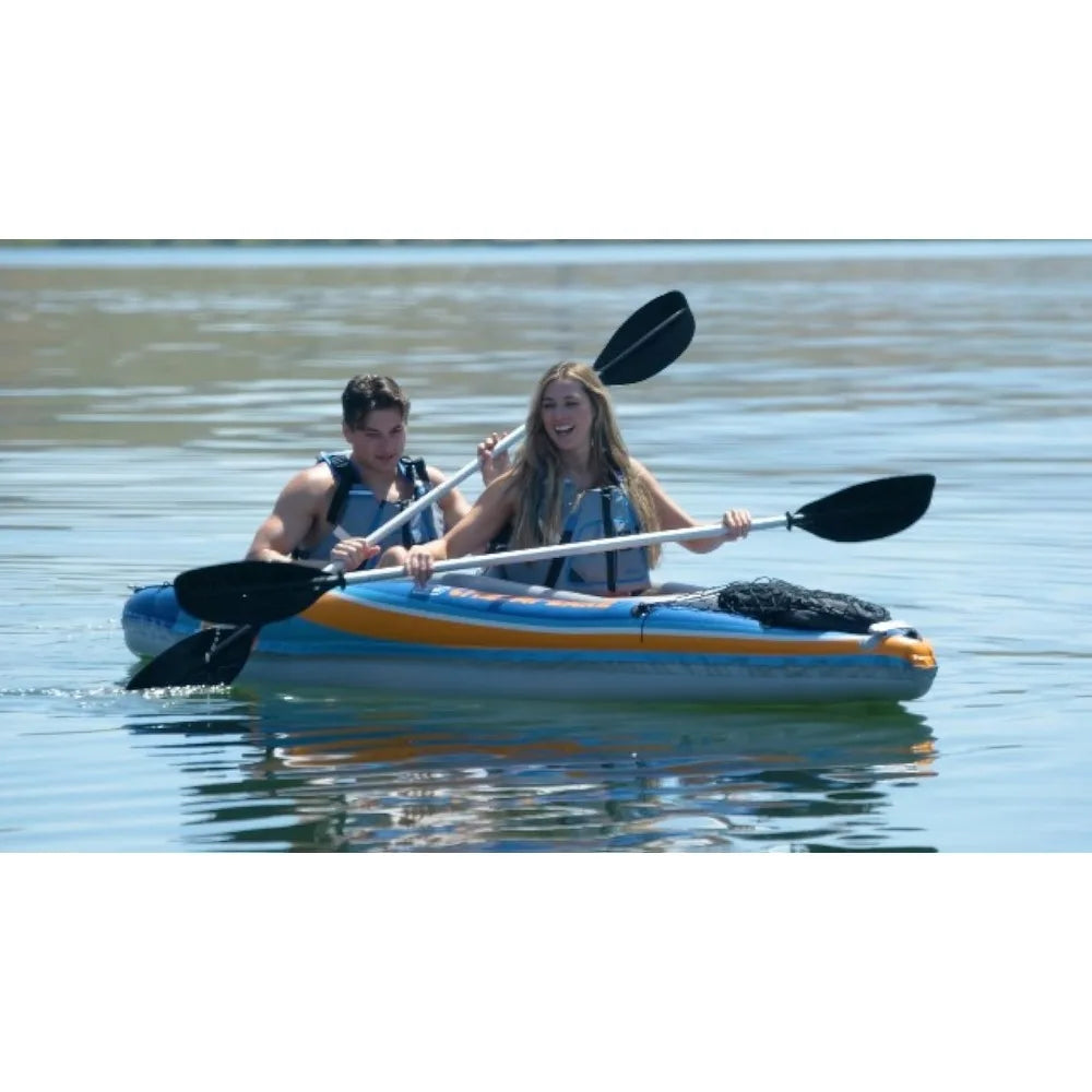 2-Person Inflatable Kayak with Aluminum Oars (136" x 33") High Output Air Pump and Storage Bag, Double Tandem Kayak for Adults