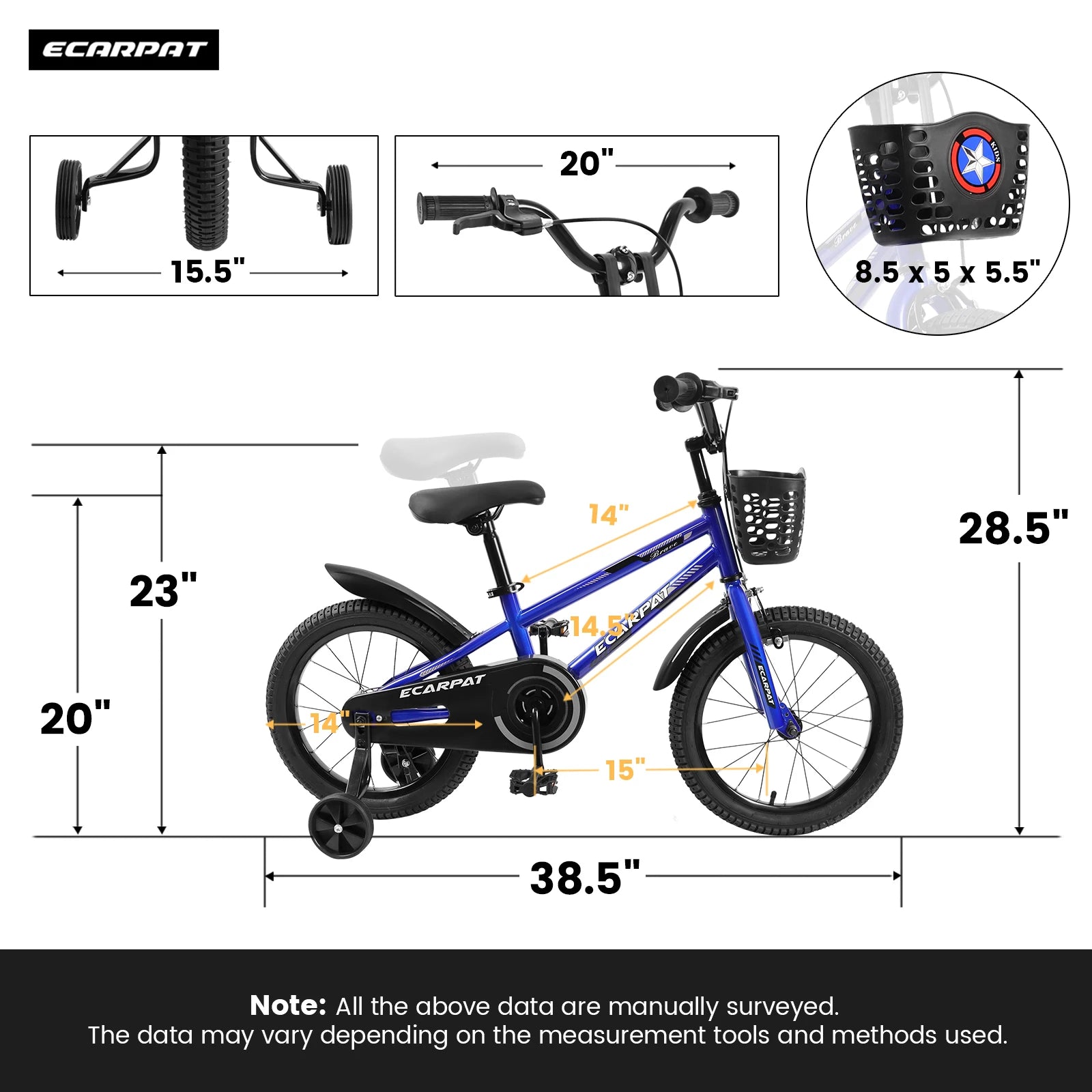 Kids Bike 14 inch for Boys & Girls with Training Wheels, Freestyle Bicycle with Bell,Basket and fender. - Get Outdoors Now