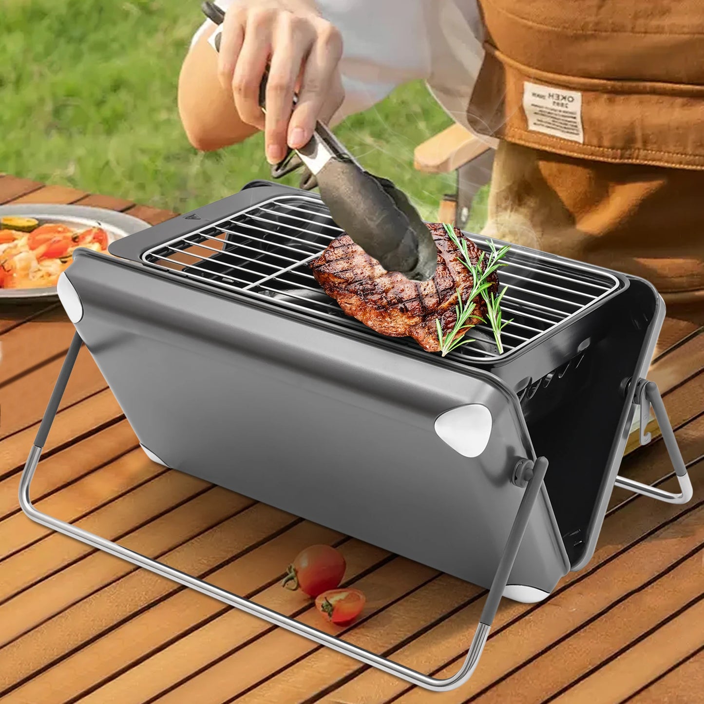 Camping Stove, Charcoal & Gas 2-in-1 Portable Camping Grill