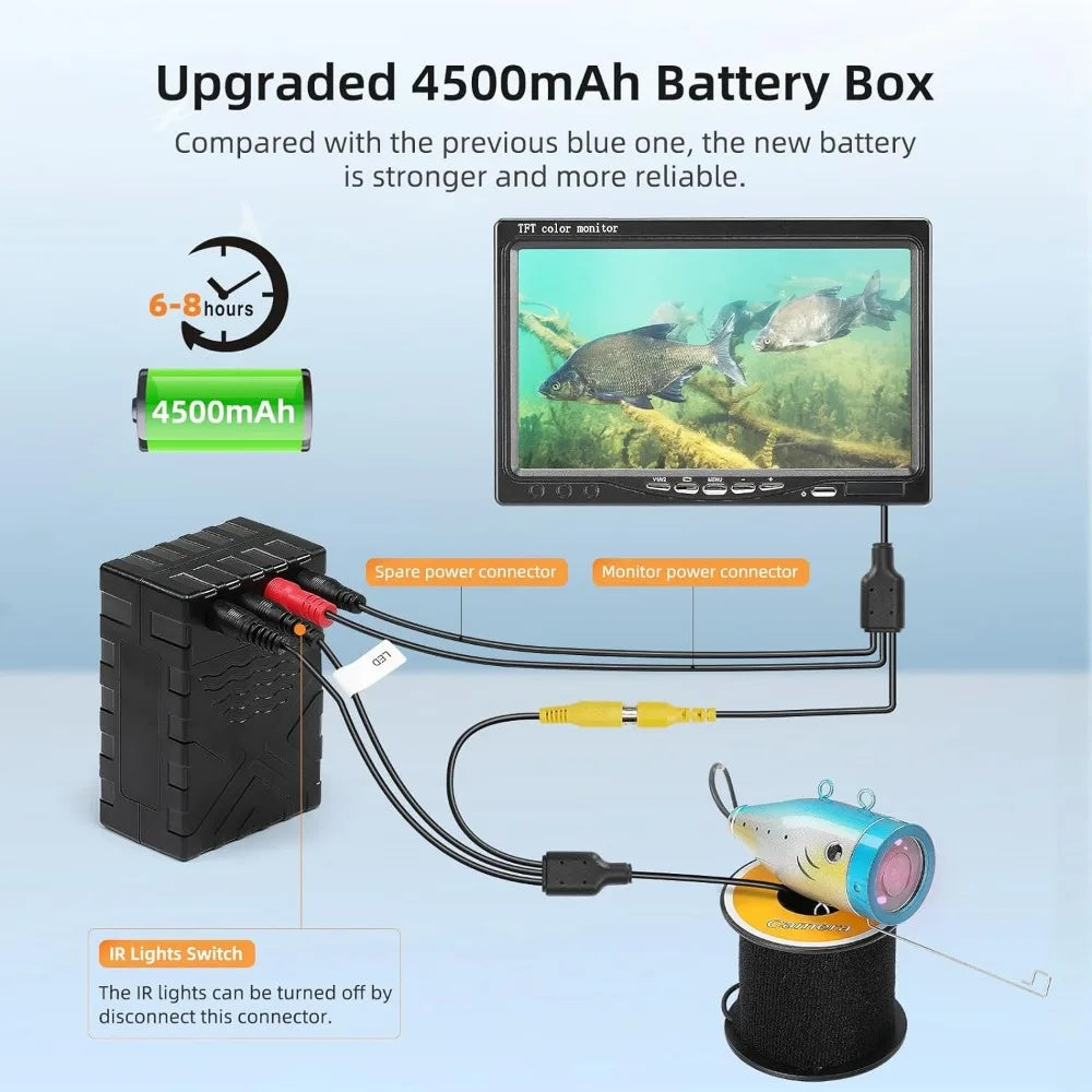 Underwater Fishing Camera 7 Inch LCD Monitor Fish Finder Waterproof 1000TVL Fishing Camera 12pcs Infrared Lights for Lake Boat