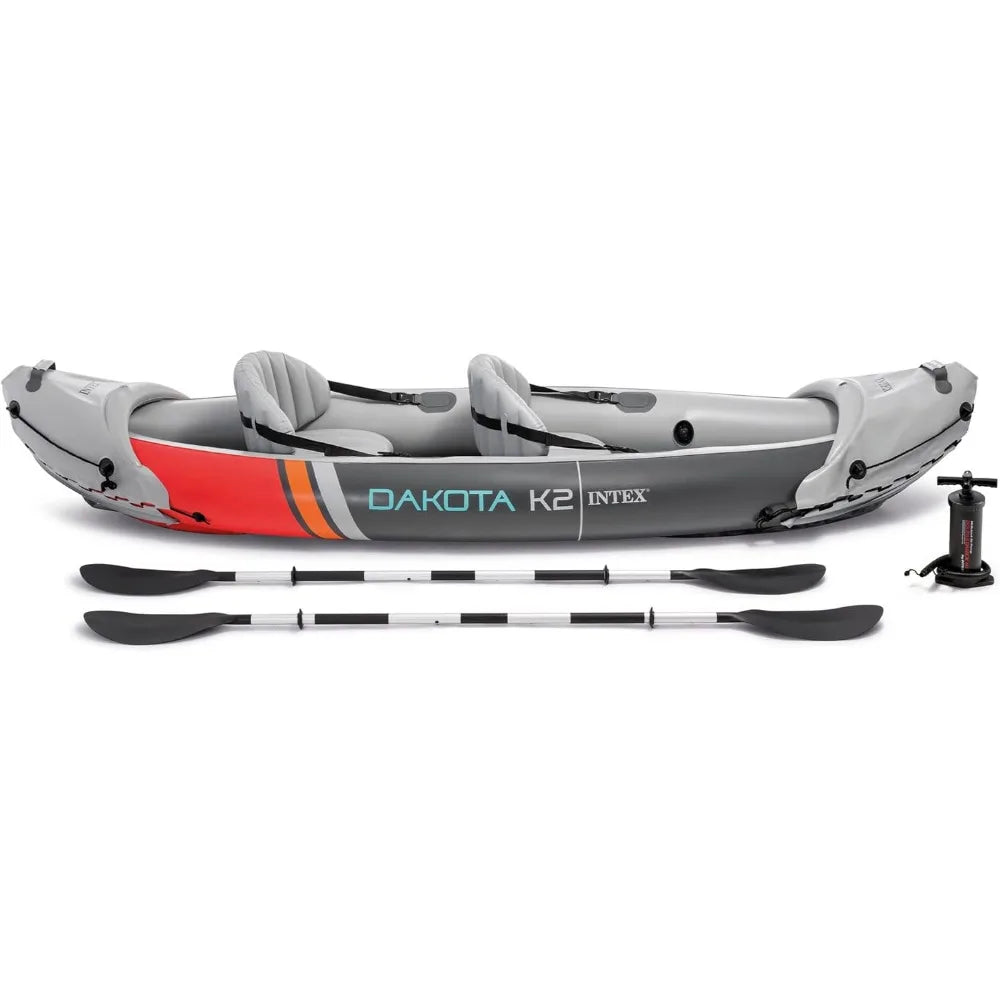 2 Person Inflatable Vinyl Kayak and Accessory Kit with 86 Inch Oars, Air Pump, and Carry Bag - Get Outdoors Now