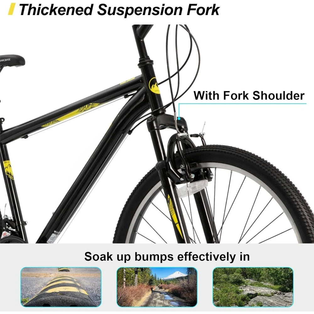 27.5 Inch Mountain Bike, Mens Womens MTB with 21 Speeds, High-Tensile Steel Frame, V Brake, Bicycle - Get Outdoors Now