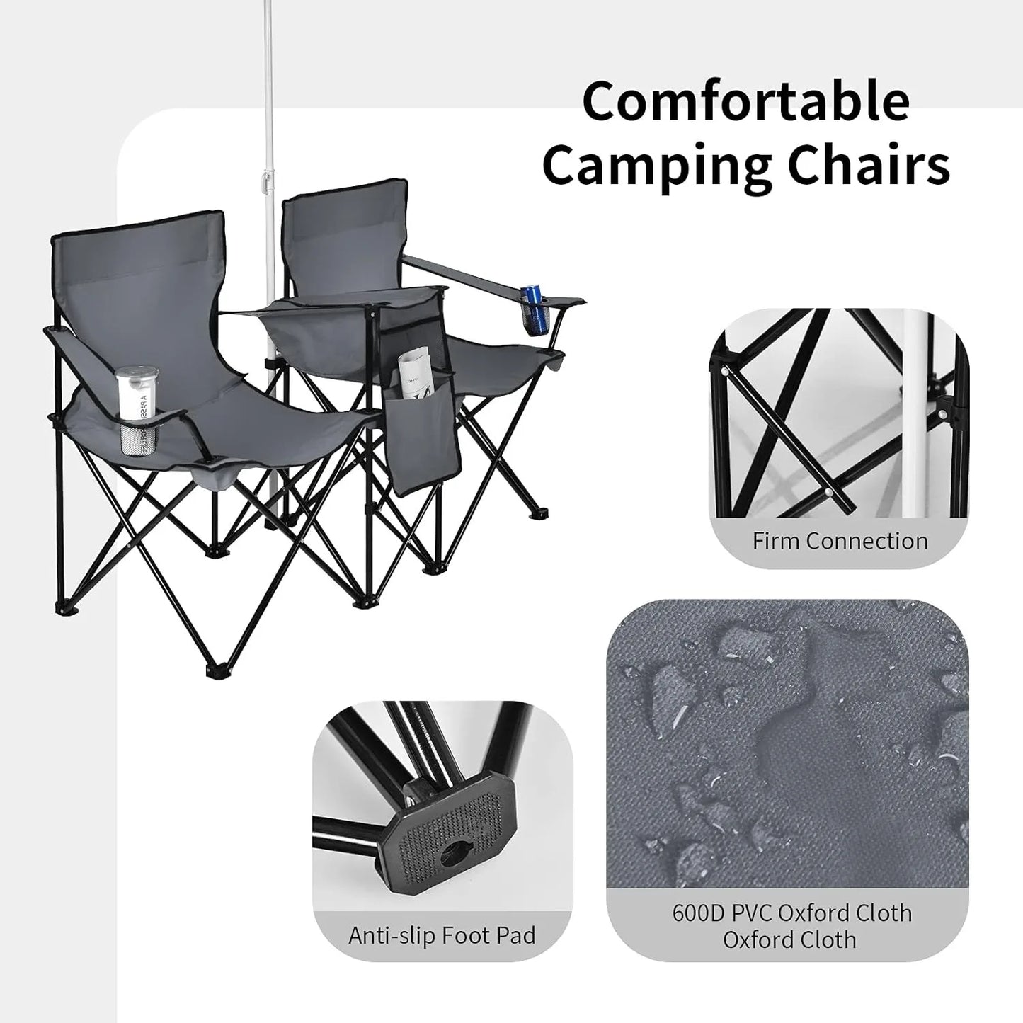 Portable Folding Picnic Double Chair W/Umbrella Table Cooler Beach, Camping Chair for  Patio Pool Park Outdoor