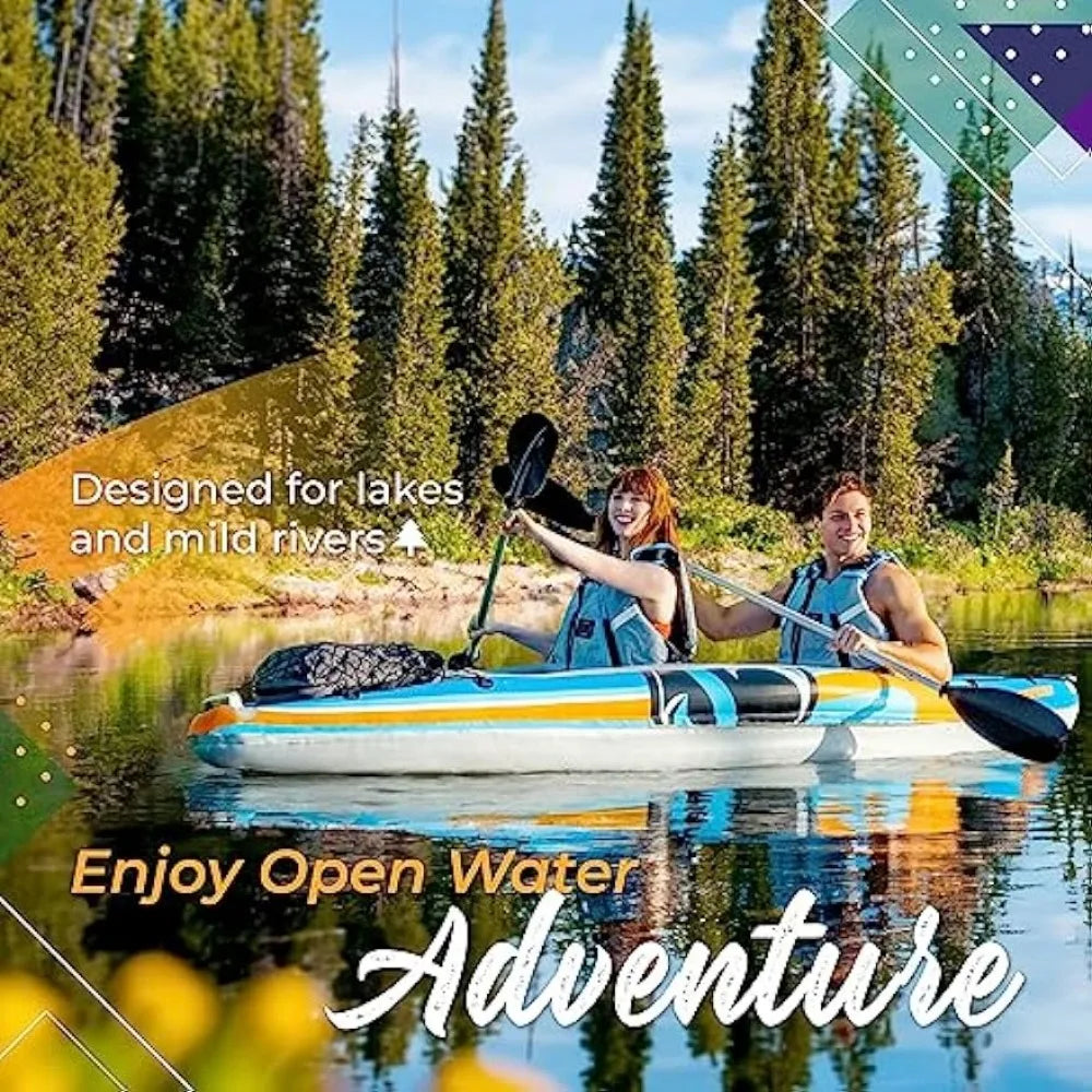 2-Person Inflatable Kayak with Aluminum Oars (136" x 33") High Output Air Pump and Storage Bag, Double Tandem Kayak for Adults