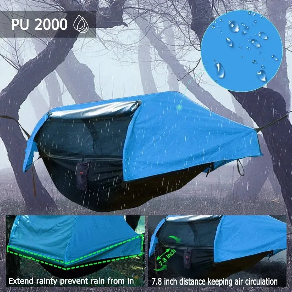 Camping Hammock with Mosquito Net and Rain fly Cover,2 Persons 4 in 1 Lightweight Back packing Ground Hammock Tent