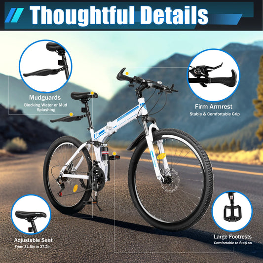 26 Inch Outdoor Mountain Bike, 21 Speed Foldable Bicycle, Carbon Steel Bicycle, Portable Road Bike - Get Outdoors Now