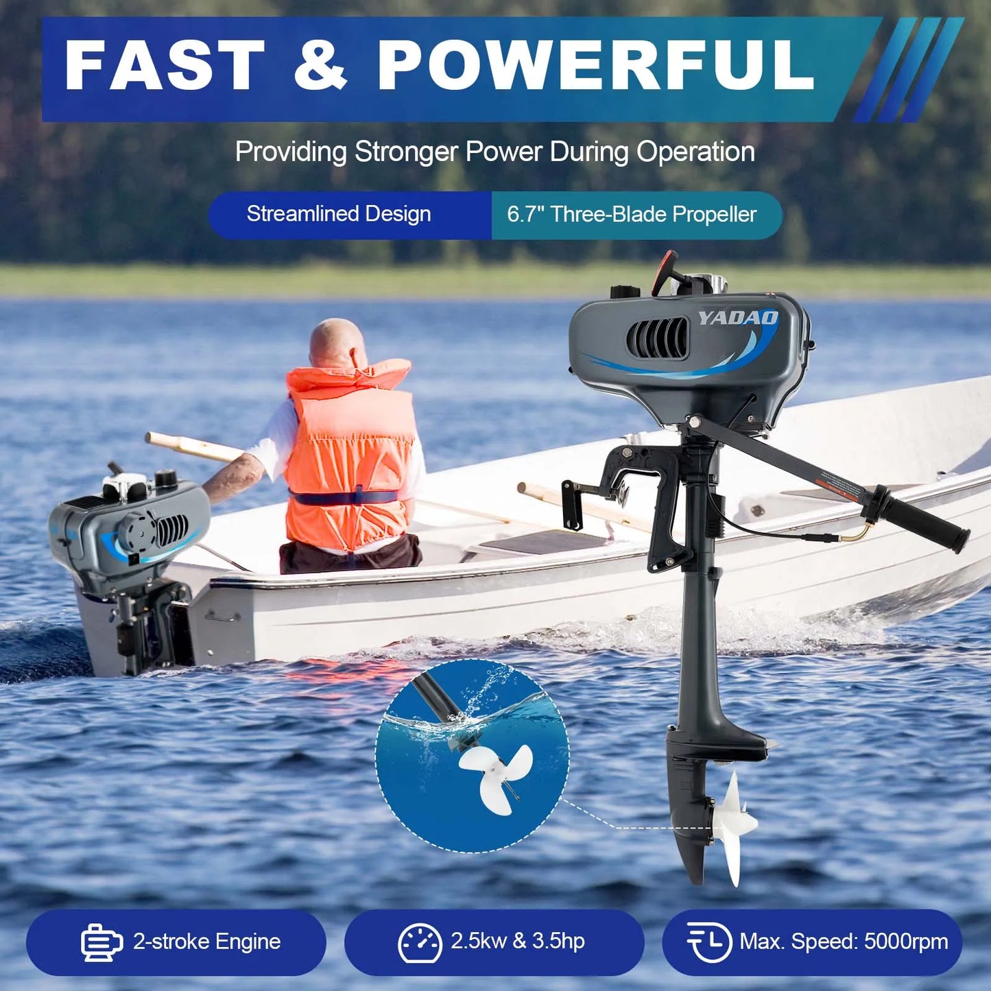 3.5HP 2 Stroke Outboard Engine Motor Heavy Duty Fishing Boat Motor Kayak Motor with Water Cooling System For Inflatable Fishing