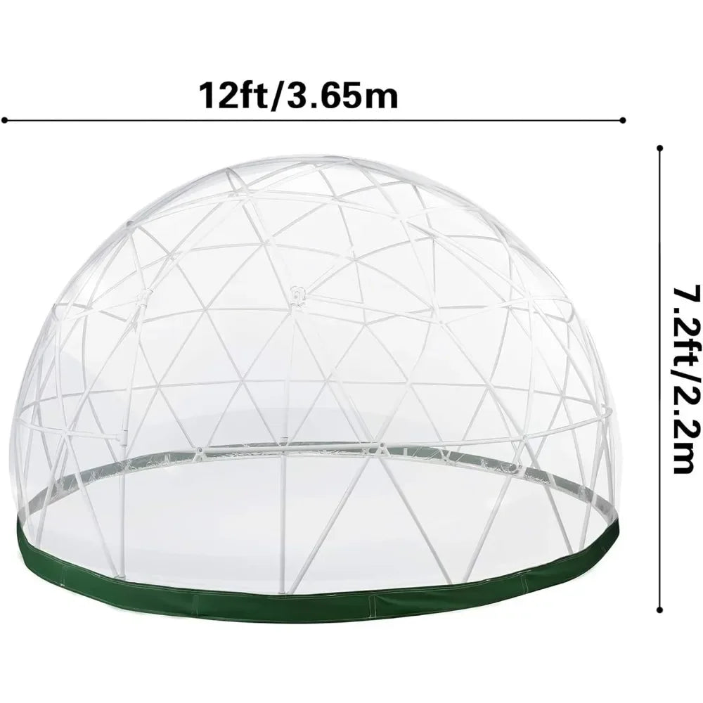 12FT Outdoor Igloo Tent Dome Greenhouse Bubble Tent, Clear PVC Tent Winter Bubble House Dome, Garden