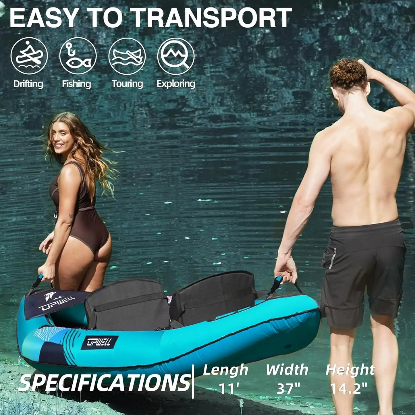 Inflatable Recreational Kayak - 2 Person with Drop Stitch Floor and Accessories Including Kayak Seats with High Back