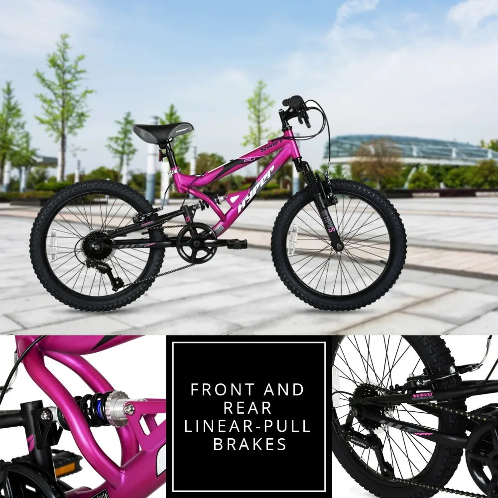 20" Girl's Swift Mountain Bike for Kids, Magenta, Recommended Ages 8 to 13 years old