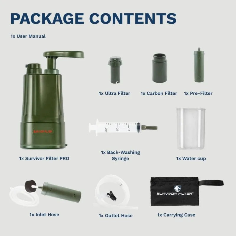 Filter PRO - Hand Pump Camping Water Filtration System Survival - Water Purifier Survival