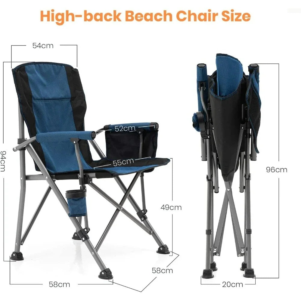 Fishing chairs Hard Arm High Back Lawn Chair Heavy Duty with Cup Holder, for Camp, Fishing, Hiking, , Carry Bag Included