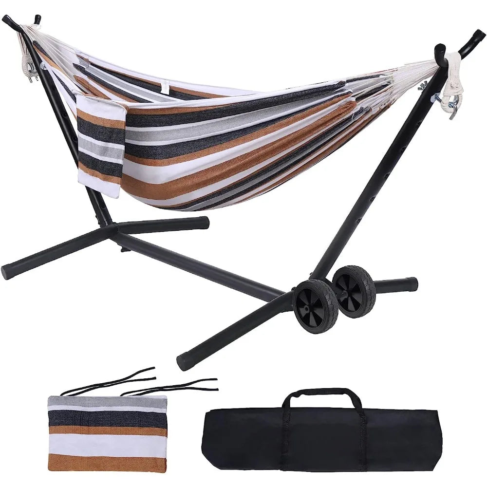 Portable Hammock with Stand Included with Wheels Outdoor Double 2 Person Heavy Duty  450 lb Capacity - Get Outdoors Now