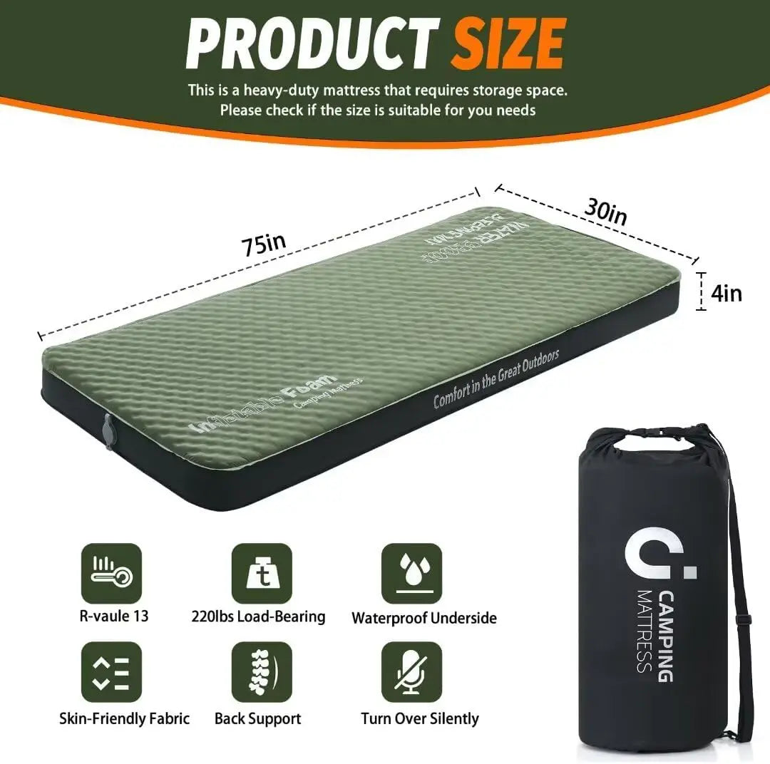 Camping Mattress 4 Ultra-Thick Self Inflating Sleeping Pad with Pump Sack with Memory Foam Mat for Camping