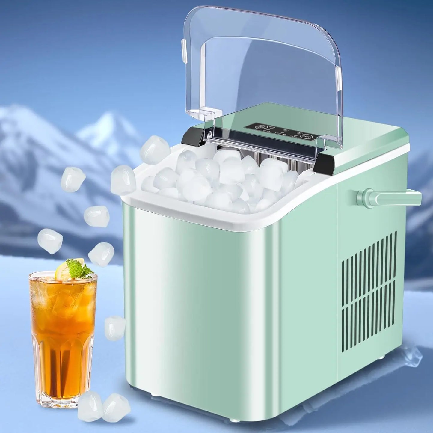 Ice Makers Countertop, Portable Ice Machine with Carry Handle, 2 Sizes of Ice cube for Home Kitchen Bar Party Camping