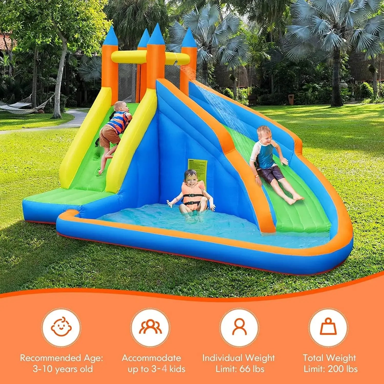 Inflatable Giant Bouncy Water slide Park for Kids Backyard Outdoor Fun w/ 480w Blower Climbing - Get Outdoors Now