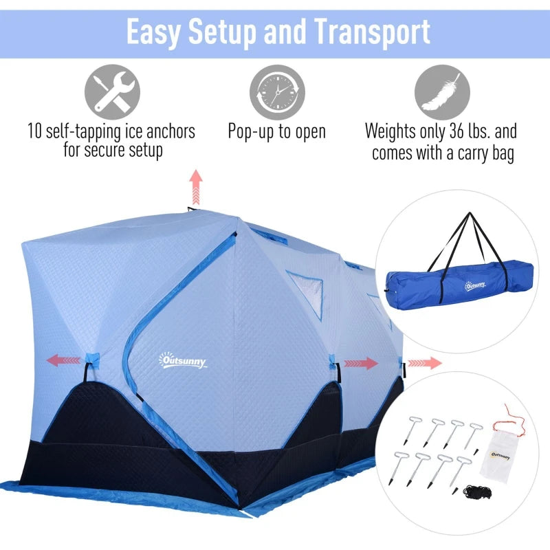 Ice Fishing Shelter Tent Portable 8-Person Insulated Ice Fishing Tent with Ventilation Windows and Carry Bag