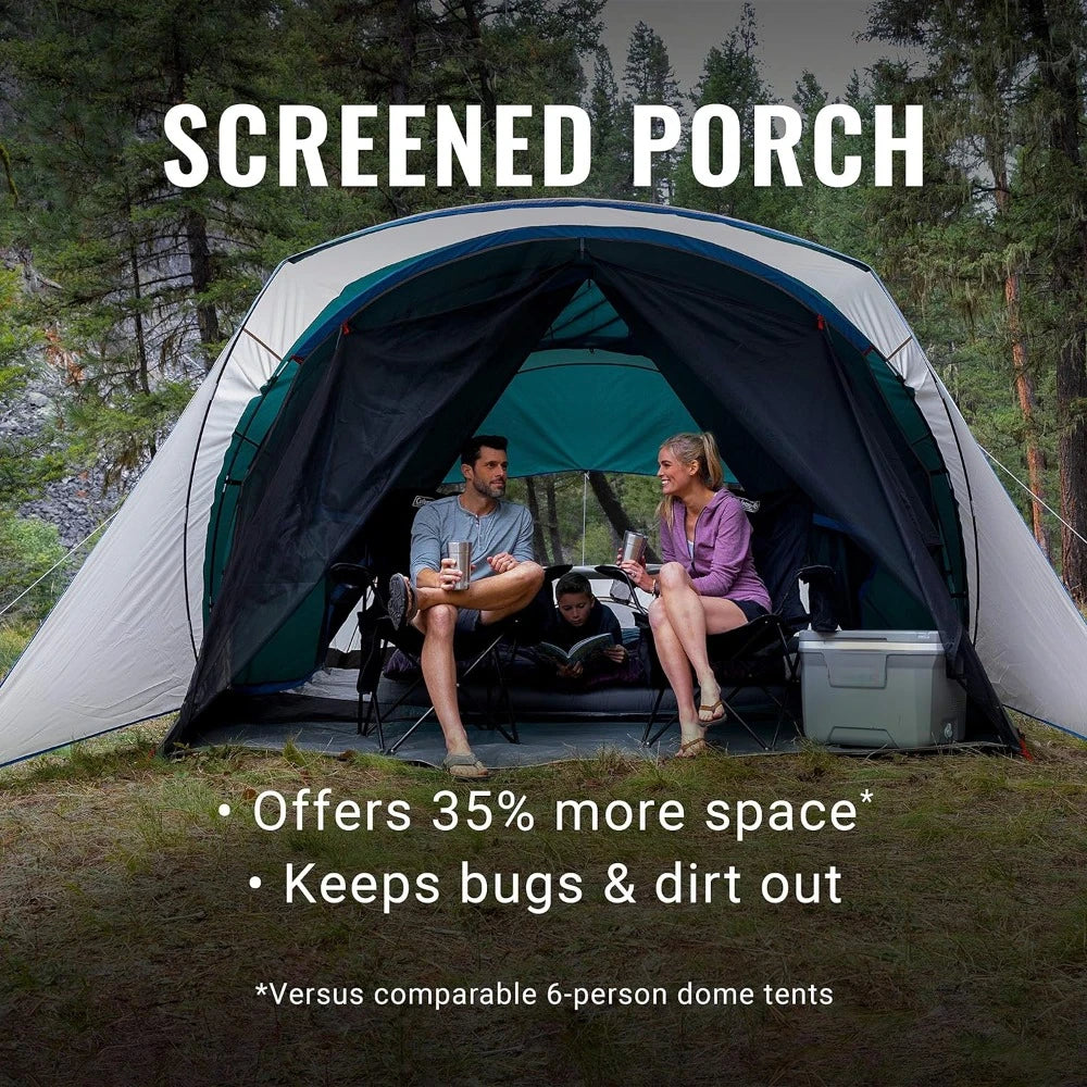 Camping Tent with Screened Porch, with Enclosed Screened Porch Option, Includes Rainfly, Carry Bag, Extra Storage