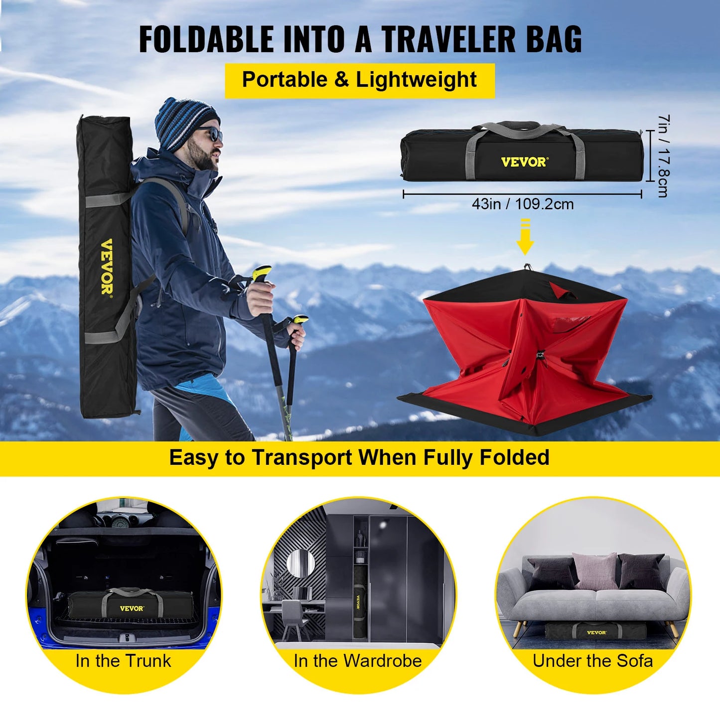 Ice Fishing Shelter Portable Pop-Up Waterproof and Windproof Tent Easily Set-Up for Outdoors Winter Fishing Camping Hiking