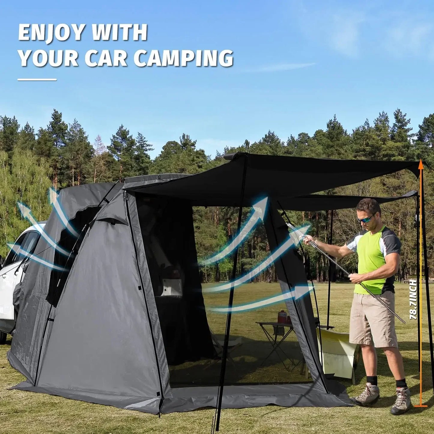 SUV Car Tent, Tailgate Shade Awning Tent for Camping, Vehicle Camping Tents Outdoor Travel (Black) - Get Outdoors Now