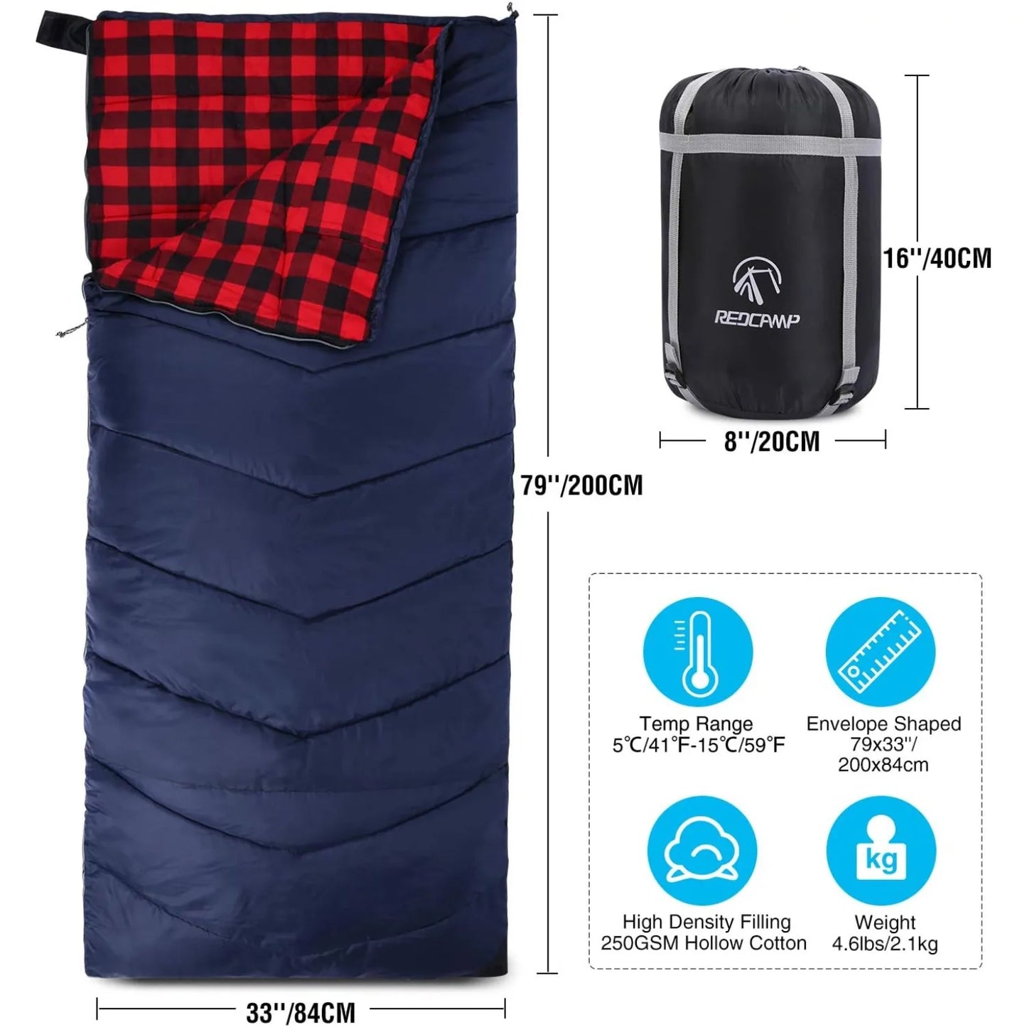 Cotton Flannel Sleeping Bag for Camping Backpacking, Adults Cold Weather Envelope Sleeping Bags with 2/3/4lbs Filling