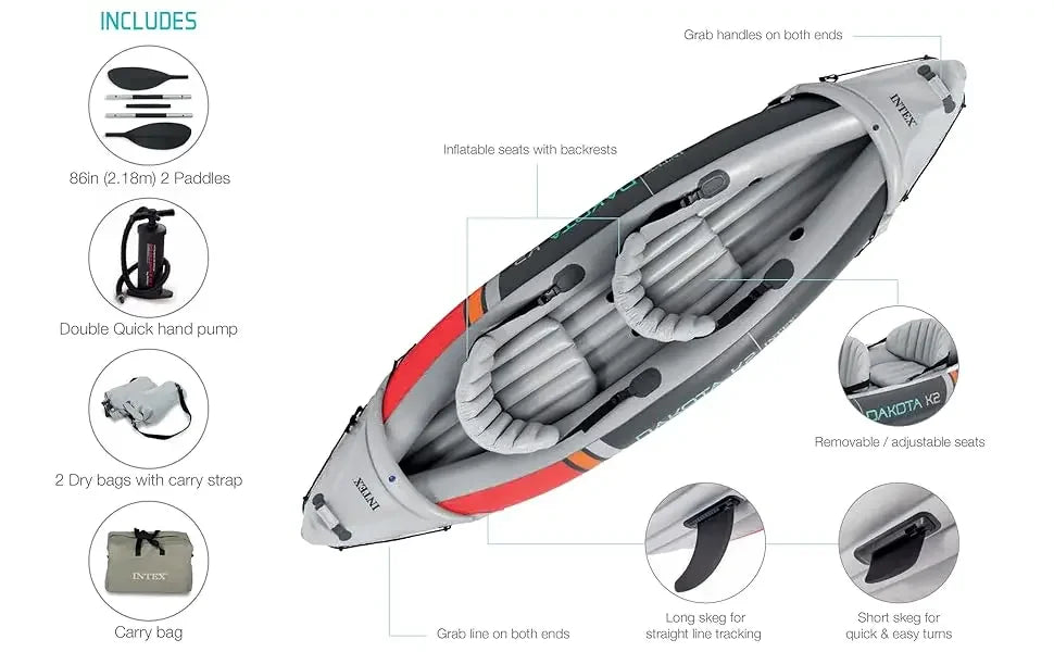 Inflatable Kayak and Accessory Kit with 86Inch Oars,Air Pump, and Carry Bag for Lakes and Rivers,Vinyl Inflatable Kayak