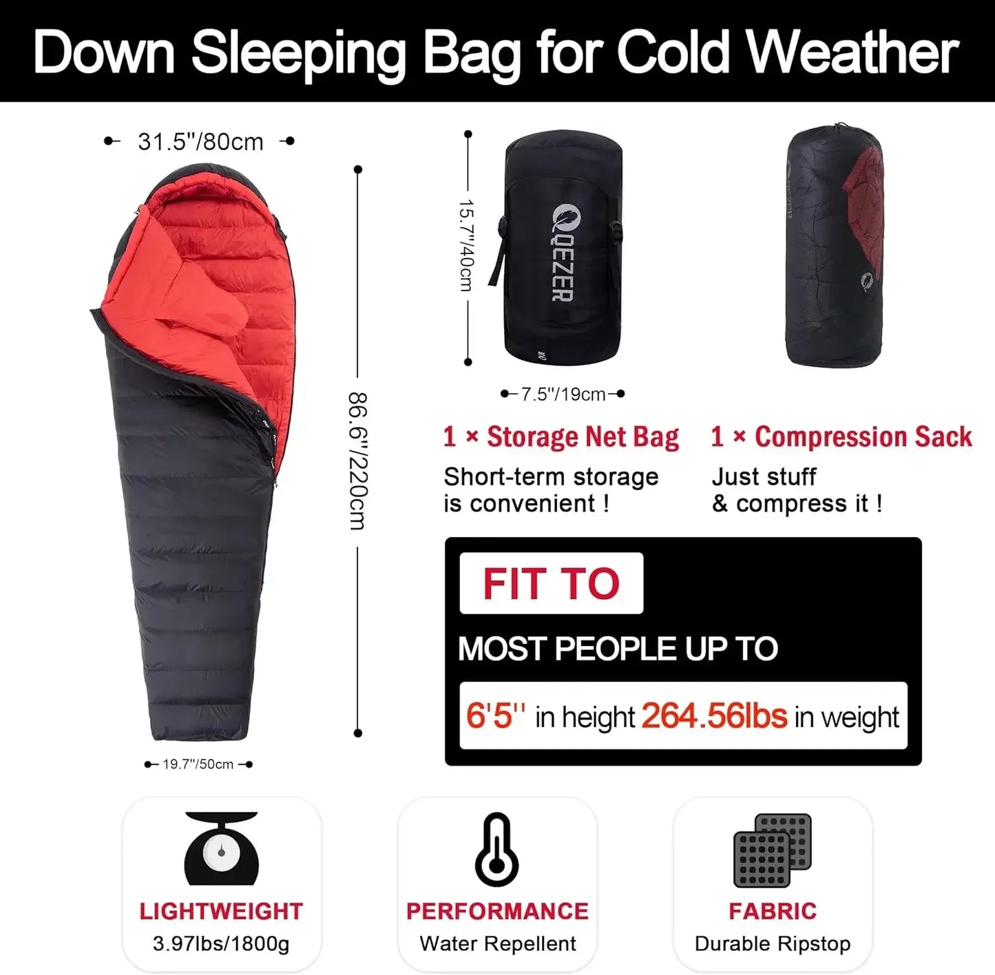 Ultralight Down Sleeping Bag for Adults with 600 Fill Power, Compact Sleeping Bag with Compression Sack for Backpacking