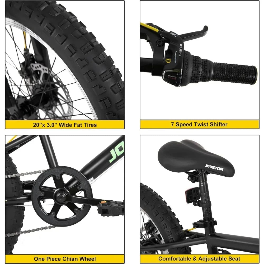 Mountain Bike 20 Inch for Kids Ages 7-12 Year Old, 7 Speed  Fat Tire Bike